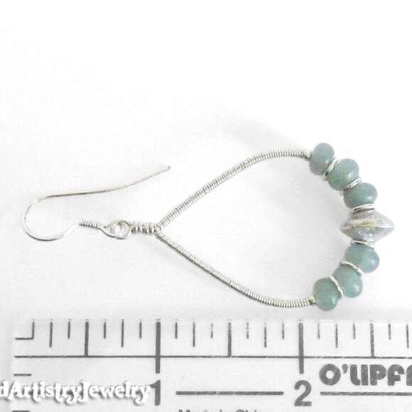 Green Aventurine Silver Wire Wrapped Teardrop Hoop Earrings - Picture 3 of 3